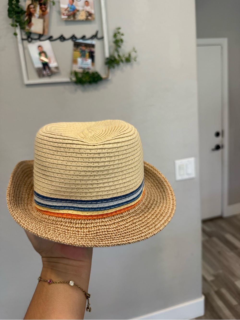 Target Kids Straw Fedora Hat with Blue & Orange Stripes
